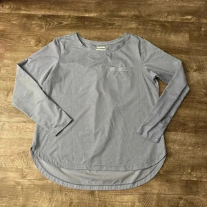 Columbia Women Large Gray Striped Shirt Outdoor Long Sleeve Round Neck